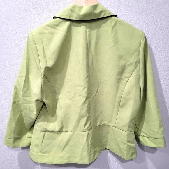 Studio I Womens Lime Green 3/4 Sleeve Blazer Jacket w/Black Trim Size 14 - Picture 8 of 11